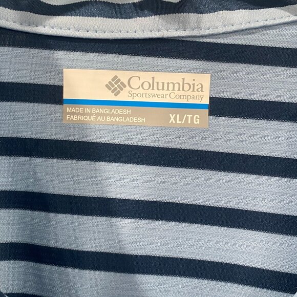 Columbia, NWT, Hiking Striped Polo, men's  size XL, in light blue and navy. - Picture 6 of 7
